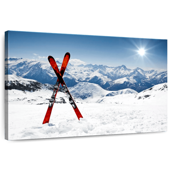 Elephant Stock Red Skis Wall Art - Horizontal Canvas Wall Art - Living Room Wall Decor - Sports Canvas - Blue And White Decor - 12" x 8"