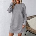 thumbnail image 6 of Vynhevius Womens Solid Textured Dress Crew Neck Long Sleeve Casual Loose Mini, 6 of 8