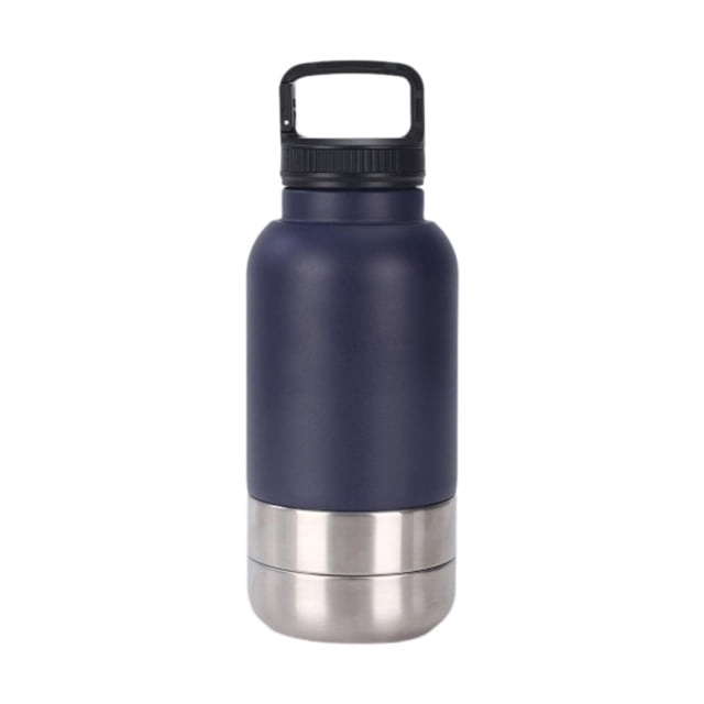 Botella de agua para perros aislada con 2 tazones desmontables, durabilidad, versátil, contenedor de viaje de comida para perros portátiles de fugas Azul