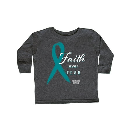 

Inktastic Faith Over Fear Ovarian Cancer Awareness with Teal Ribbon Gift Toddler Boy or Toddler Girl Long Sleeve T-Shirt