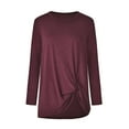 thumbnail image 3 of FASHIONWT Women Plus Size Solid Crew Neck Statement Hem Twist Long Sleeve Casual T-Shirt Top, 3 of 4