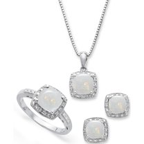 Diamond Accent, Created Opal & White Sapphire Sterling Silver 3 Piece Jewelry Set