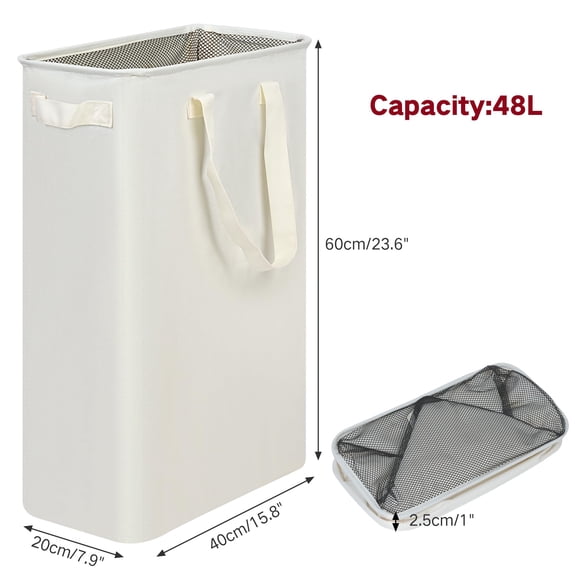 Slim Laundry Basket, Narrow Laundry Hamper with Handles, Collapsible Dirty Clothes Hamper