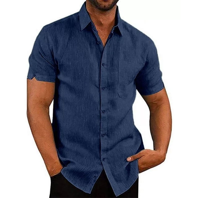 Camisa Cuello Para Hombre Lino Camisa Casual De Manga Corta