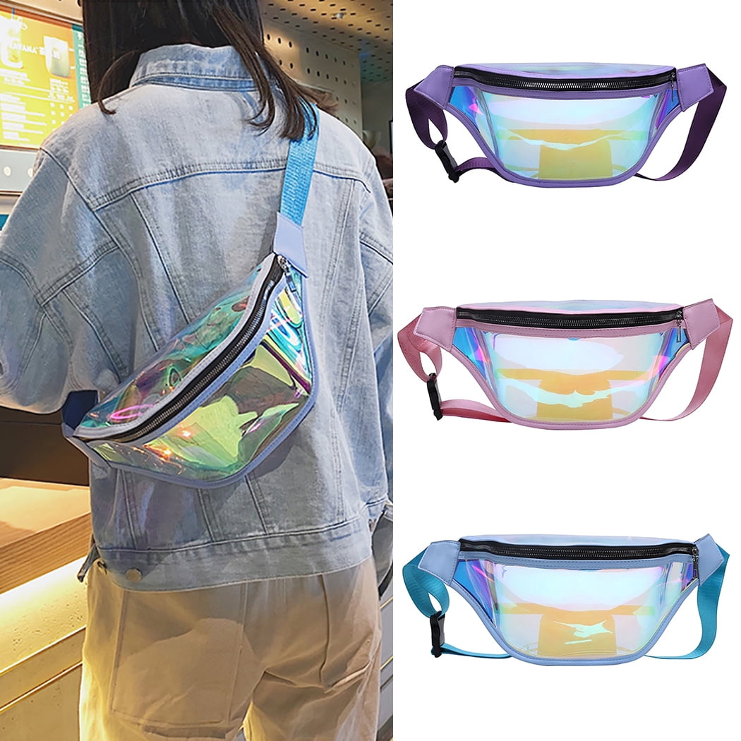 Bangcool Ladies Fanny Pack Hologram Transparent Waist Bag Sling Bag Chest Bag For Girl Blue