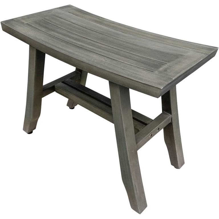 CoastalVogue Teak Shower Bench - Waterproof 18-Inch Stool With Storage Shelf, Gray