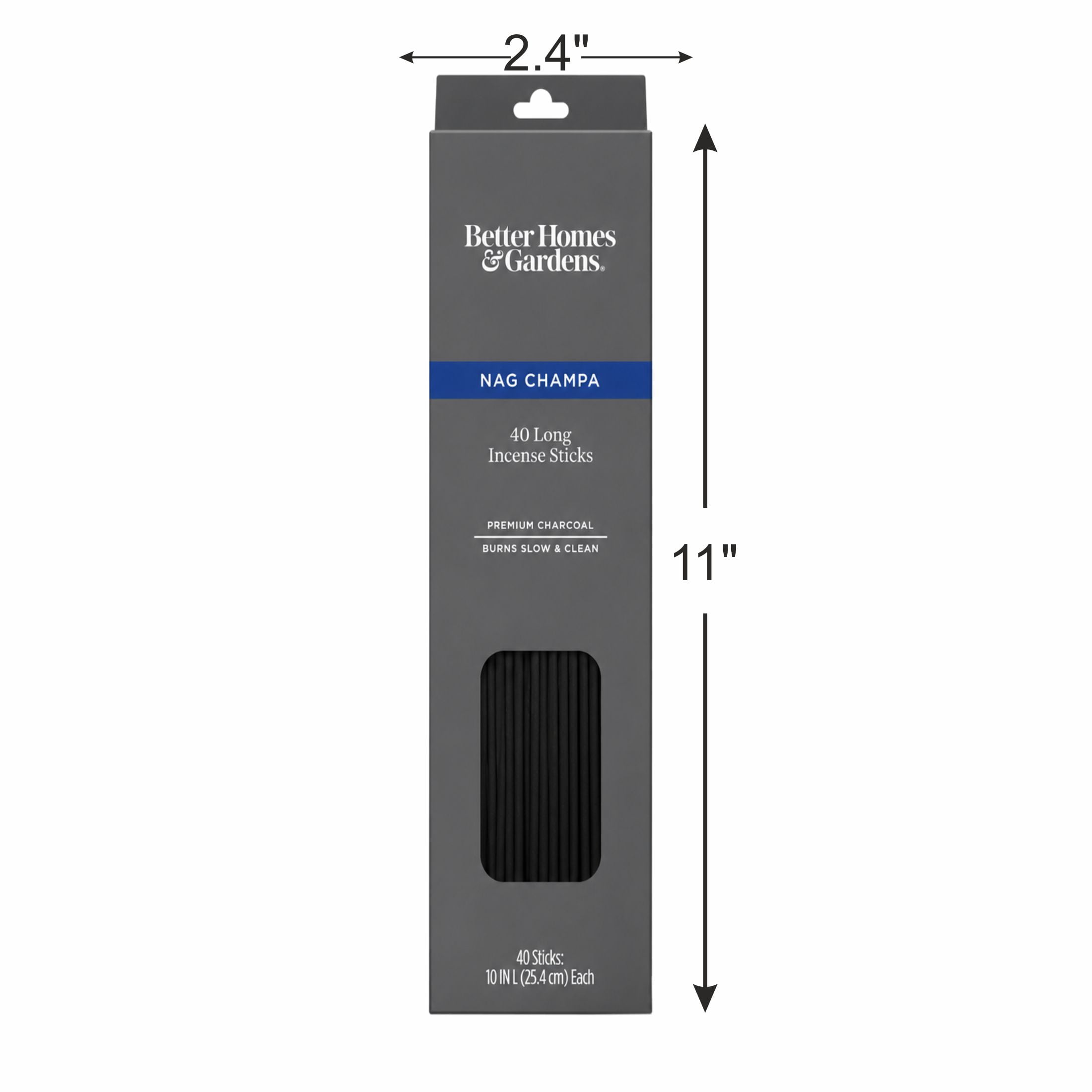 Better Homes & Gardens 10” Premium Charcoal Incense Sticks, Nag Champa, 40 Pack