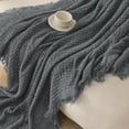thumbnail image 5 of Exclusivo Mezcla Knitted Throw Blanket with Fringes for Couch, Soft and Warm Textured Throw for All Season, Lightweight Breathable Room Decor, Dark Grey, 50”x60”, 5 of 8
