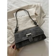 thumbnail image 3 of Women's Black Suede Shoulder Bag, Vintage Underarm Handbag with Knot Strap, Flap Closure Purse, Classic Evening Bag, 3 of 7