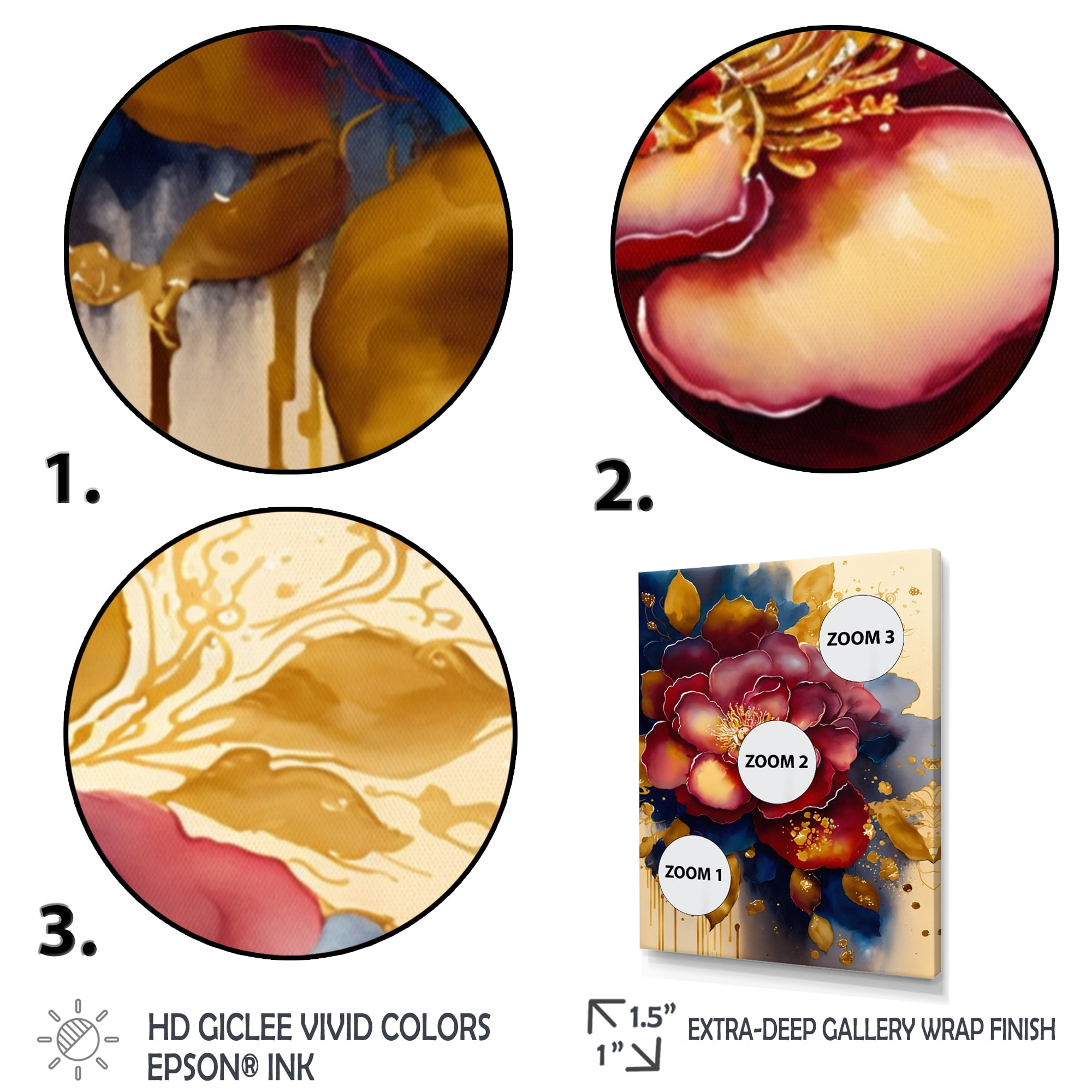 Designart Red And Gold Camellia Floral Design II Canvas Wall Art