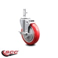 thumbnail image 2 of 5 Inch Red Polyurethane Wheel Swivel 7/8 Inch Square Stem Caster with Brake, 2 of 2