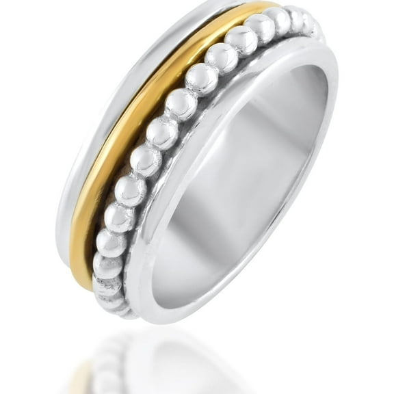 Meditation Spinner Ring in Solid 925 Sterling Silver Beaded Brass Spinner Fidget Band Jewelry for Women