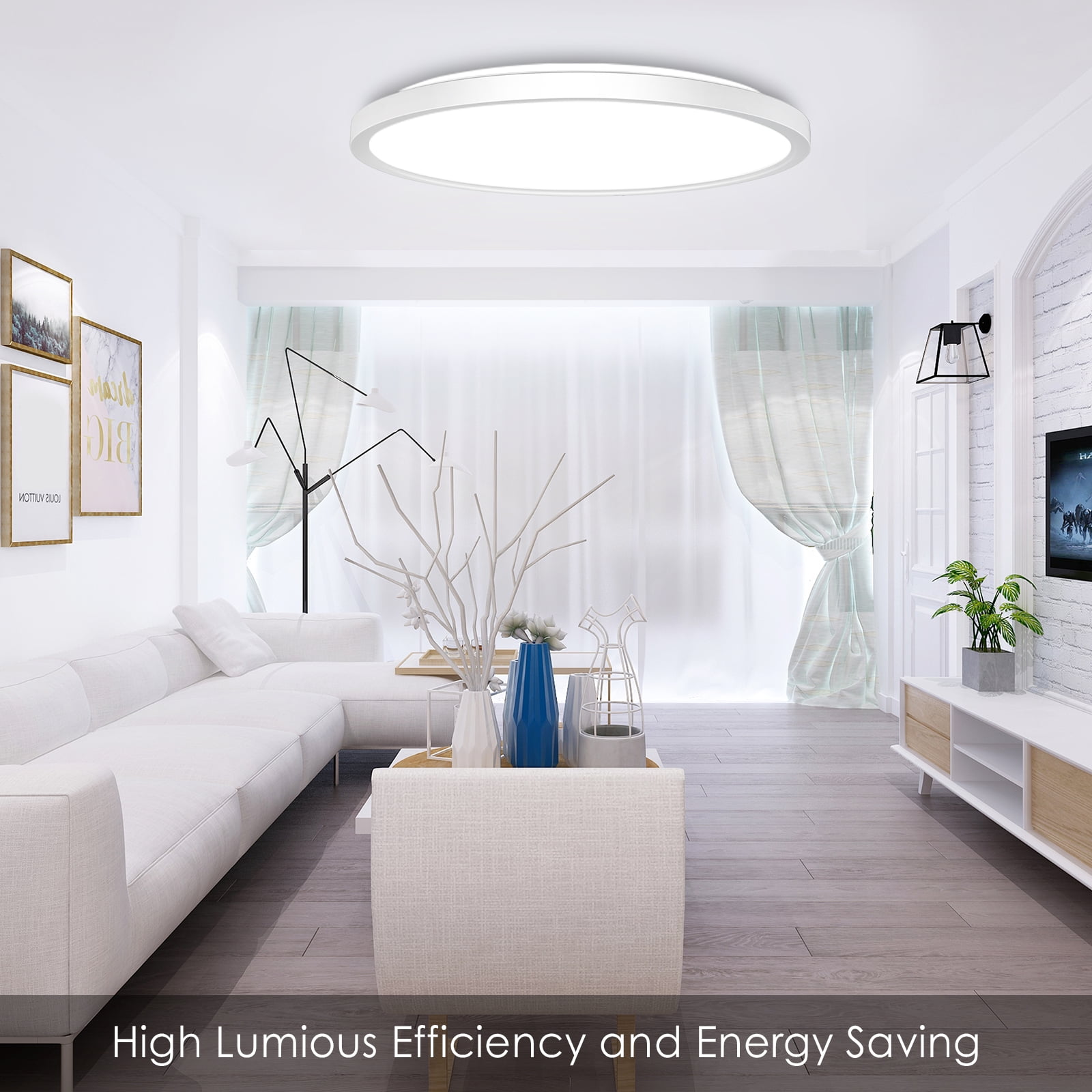 Bright Dimmable LED Flush Mount 12 Inch 24W RGB 3200lm 3000-6500K Ceiling Light With Remote Control For Bedroom Living Room