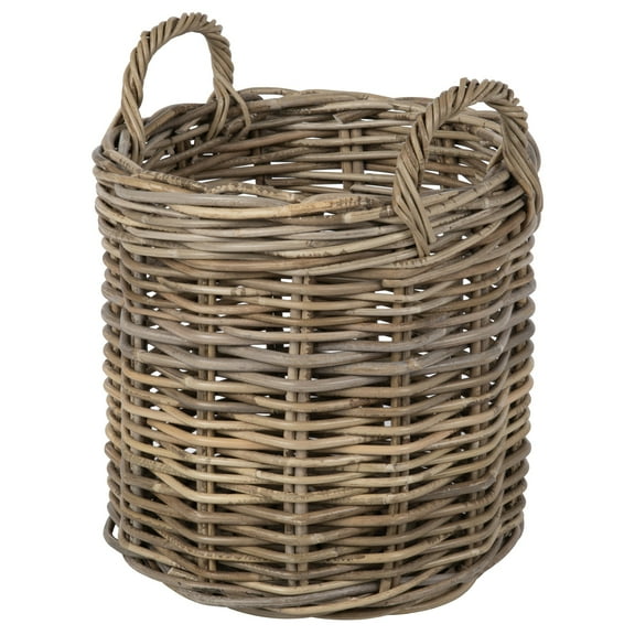 Kouboo Rattan Round Basket &, Nursery, Handwoven with Handles, Organizer, Indoor & Outdoor Planter Basket, Gray