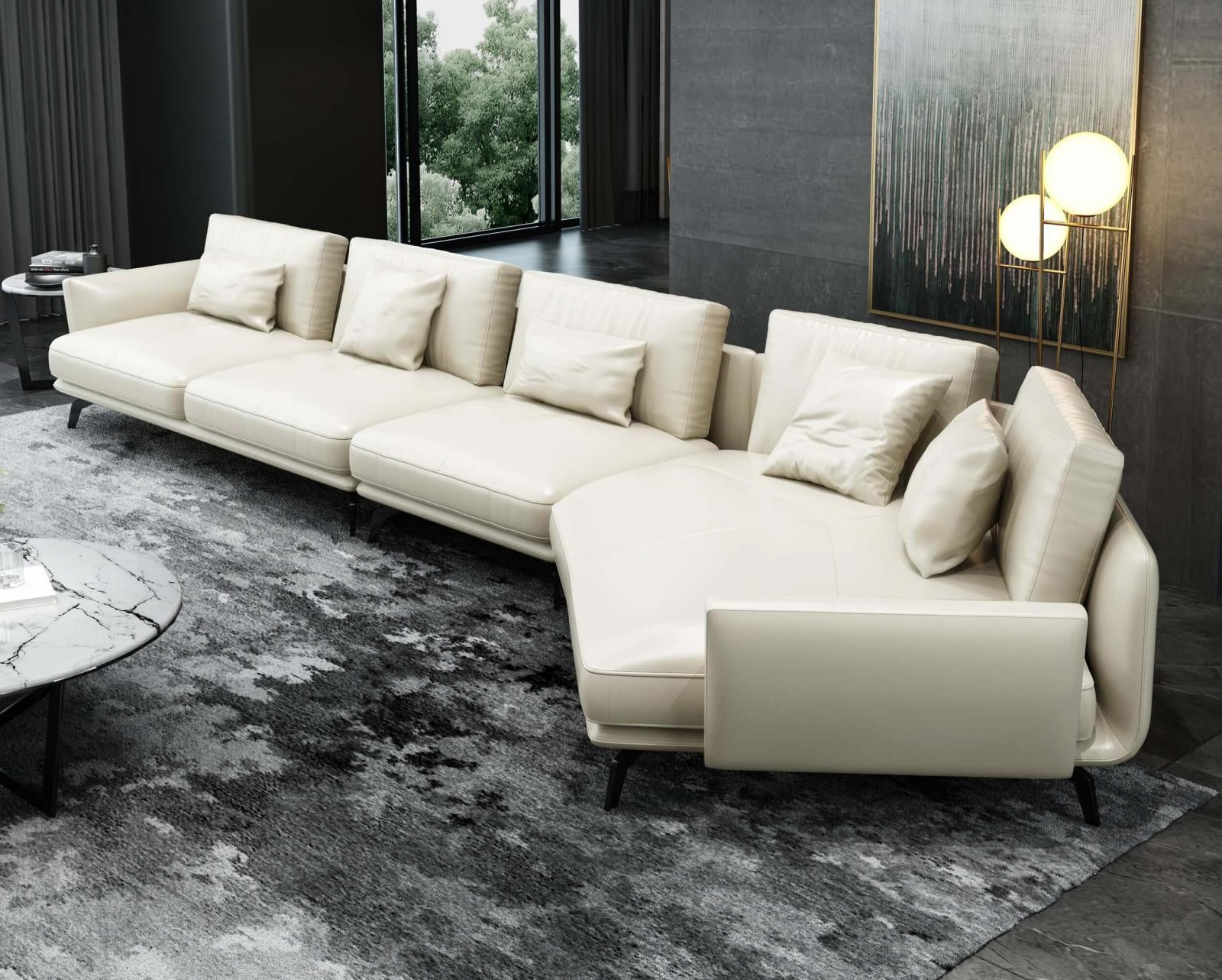 Premium Italian Leather Off White, Off White Leather Sectional With Chaise