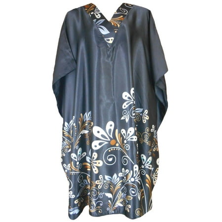 - Up2date Fashion's Women's Short Caftan / Kaftan / Muumuu / Mumu, Midnight Dream Floral Vine Print in Black