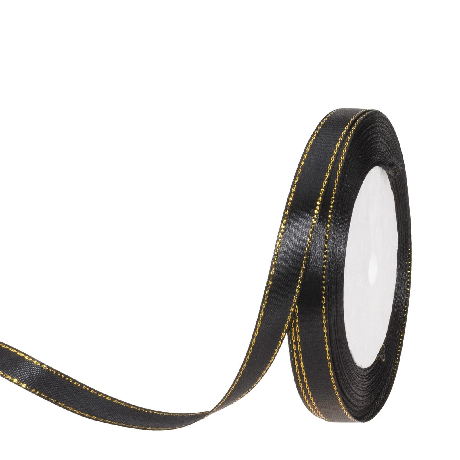 50 Yds 3/8 Black Satin Ribbon, Gold Edges, Border, Gift Wrapping, Crafts