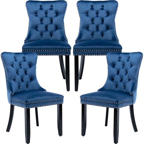 Blue Velvet Dining Chairs Set of 4, Kitchen & Dining Room Chairs Set of