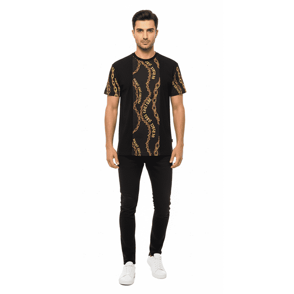 Versace Jeans Couture Black/Gold Mens Baroque Chain Print T-Shirt-L for mens