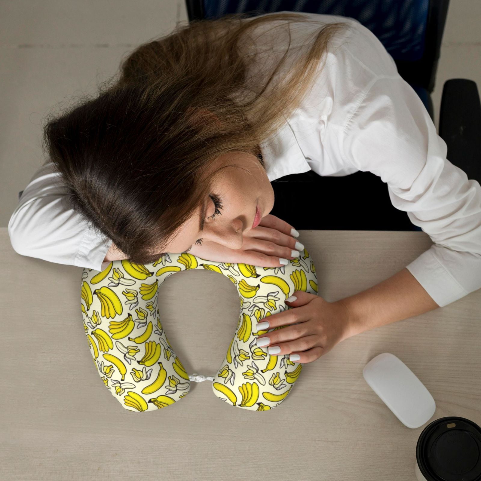 Xecao Banana Print Memory Foam Cervical Neck Pillow Versatile U-Shaped Pillows for Home,Office,Camping,Travelling,Soft Washable Cover
