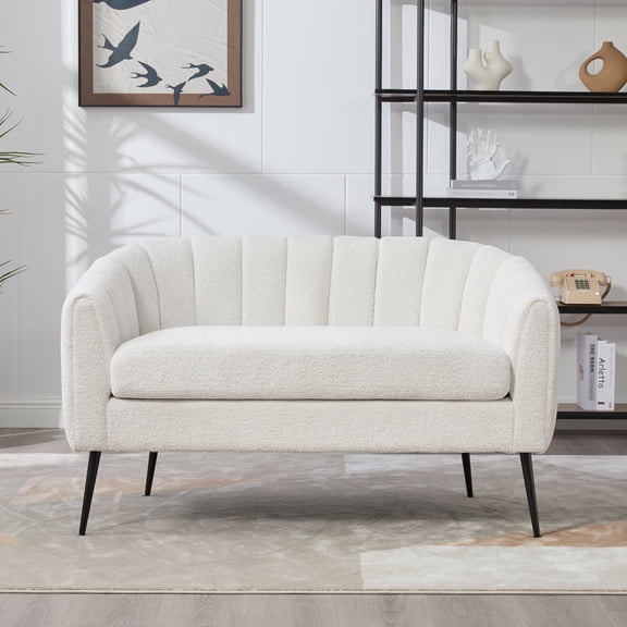 Mini Loveseat Sofa, Small Space 2-Seater Couch, Modern Upholstered Loveseat with Tufted Back and Metal Legs, Compact Accent Sofa for Living Room, Bedroom, Office, Ivory