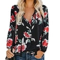 thumbnail image 5 of European and American autumn floral print large V-neck long-sleeved pullover shirt loose drawstring shirt top for women - original quality - XXL, 5 of 6