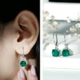 thumbnail image 3 of Rosec Jewels Lab Created Emerald Drop Earrings 4 Carat - 8 mm Cushion Cut Earrings - Lever Back Closure, 10K White Gold, 3 of 9