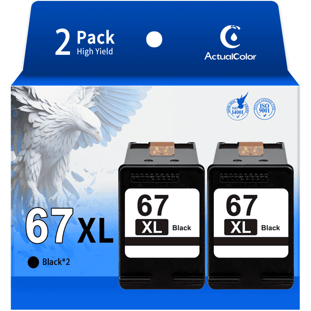 67XL 67 XL Black Ink Compatible for HP 67 Black Ink for HP 67 Ink Printer Cartridges (2 Pack)