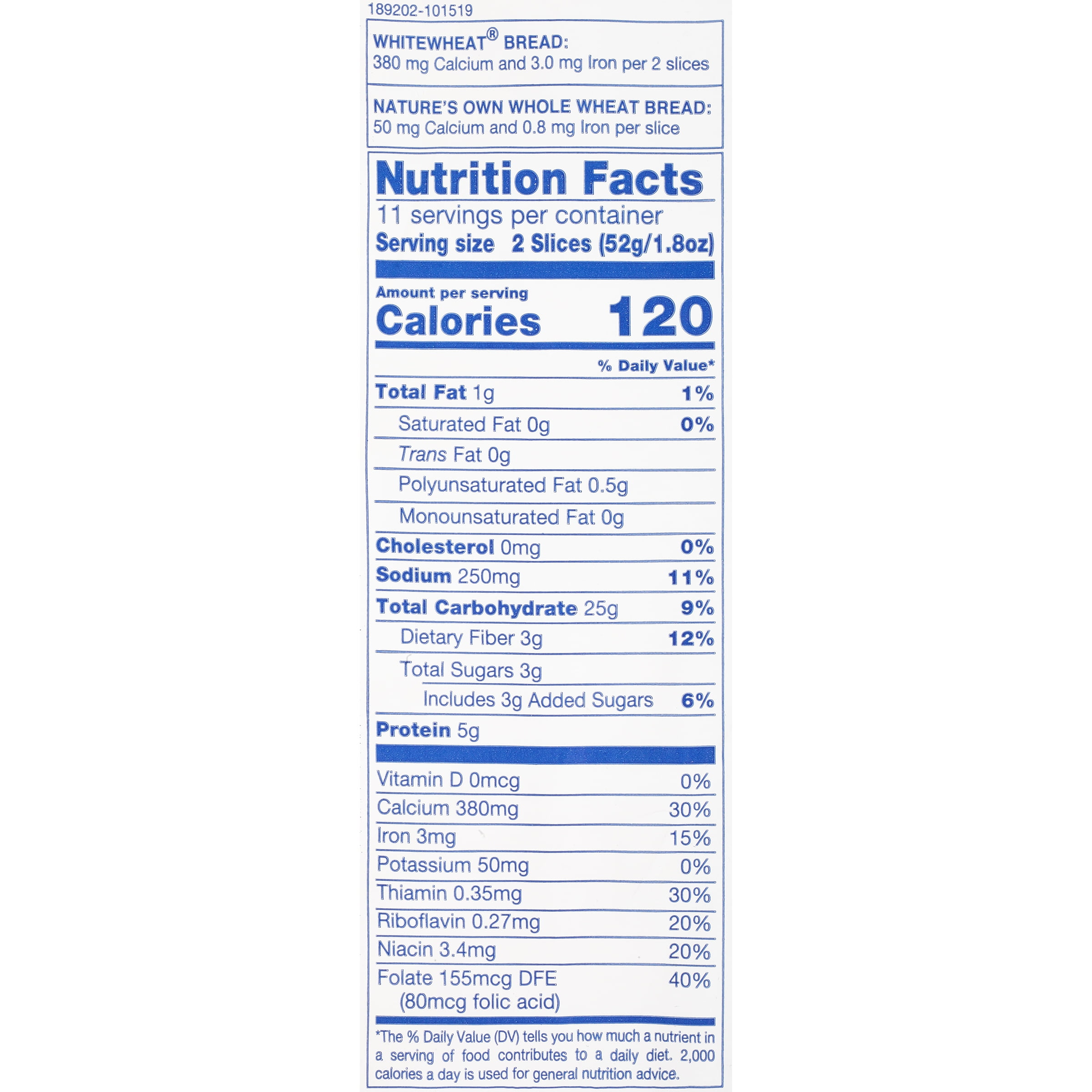 Nature S Own Whitewheat Bread Nutrition Label Besto Blog