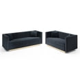thumbnail image 2 of 2 Piece Velvet Sofa Set, Modern Upholstered Sofa Set with Nailhead Trim and Stainless Steel Gold Base with 4 Pillows and Foam Cushions for Living Room, Office, Bedroom, Black(2+3 Seater Sofa), 2 of 8