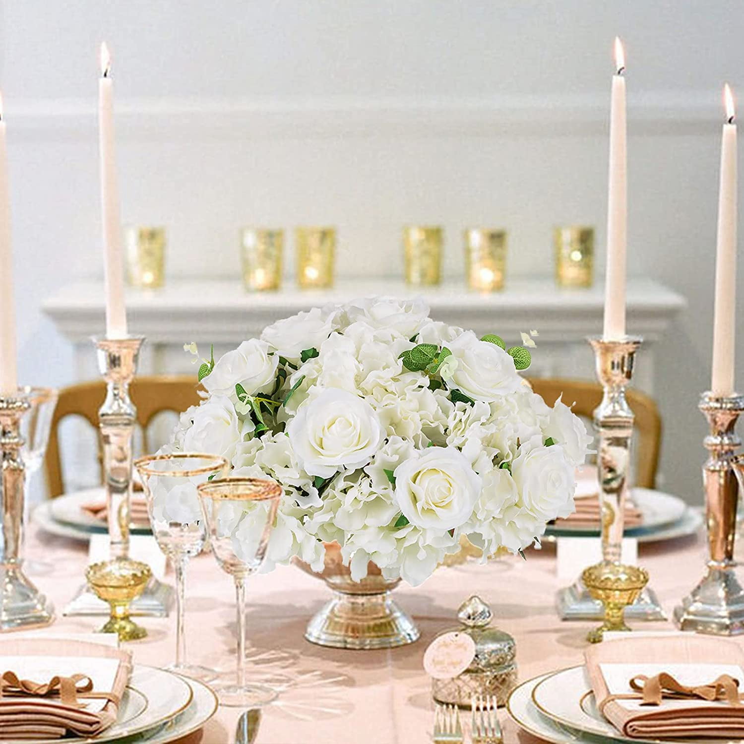 Fake Flower Balls Centerpieces: 2 Pcs 15.7" Large White  Hydrangea Artificial Flowers Arrangement for Wedding Table - Faux Silk Floral for Party Home Reception Decoration