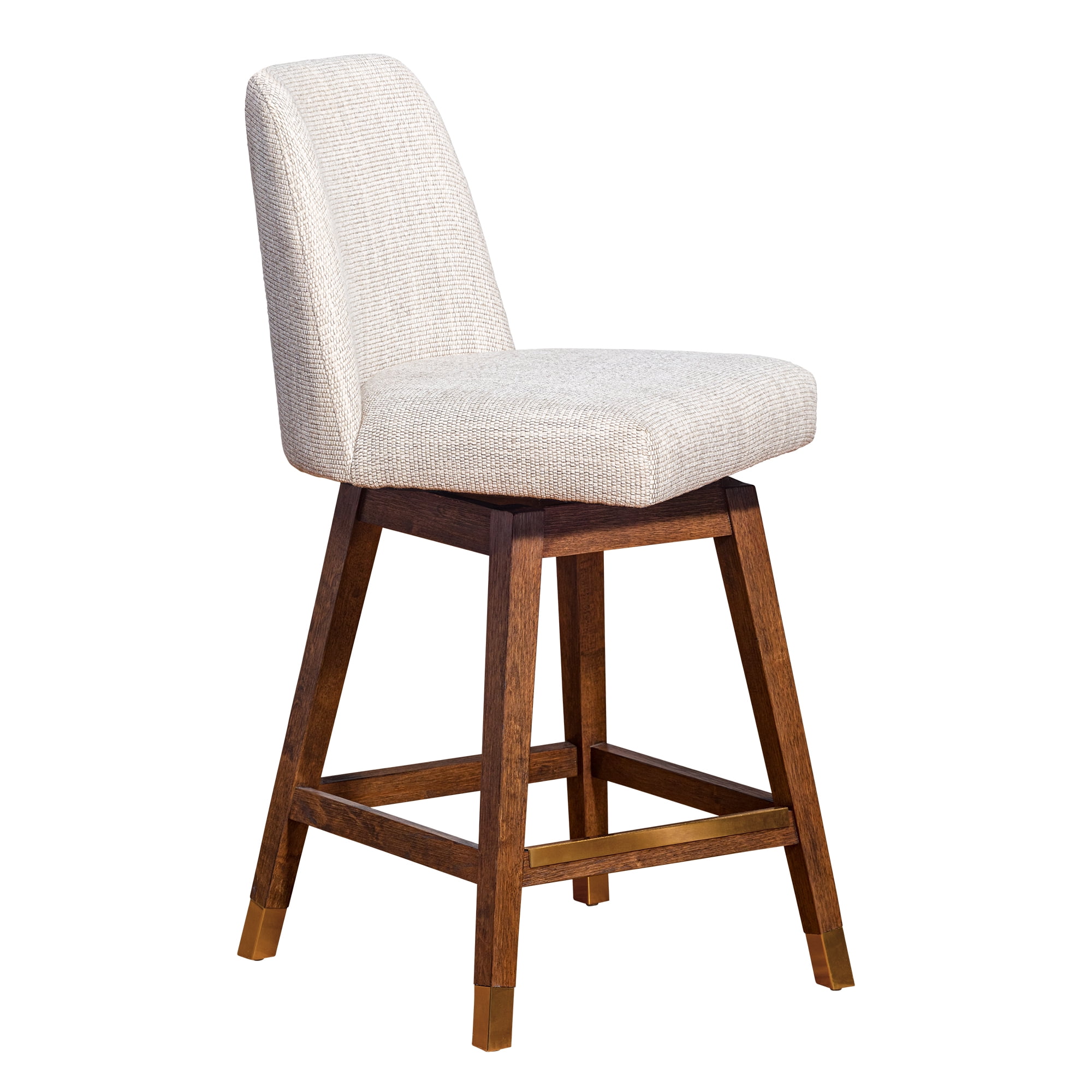 Amelia Swivel Counter Stool in Brown Oak Wood Finish with Beige Fabric - Set of 2