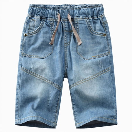 Gubotare Jorts for Teen Boys Y2K Baggy Jean Shorts Retro Pull On Denim Shorts Elastic Waist Loose Hip Hop Jorts Pockets Size 7-8 (Dark Purple 7-8 Years)