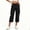 Black, variant on Women's Solid Color Cargo Capri Pants, Elastic Waist, Button & Zipper Pockets, Side Slit Casual Pants Black S