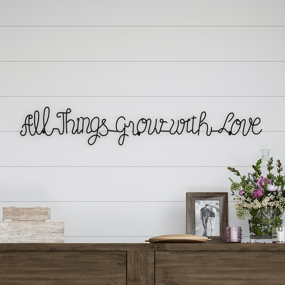 Metal Cutout-All Things Grow with Love Cursive Sign-3D Word Art Home Accent Décor-Perfect for Modern Rustic or Vintage Farmhouse Style by Lavish Home