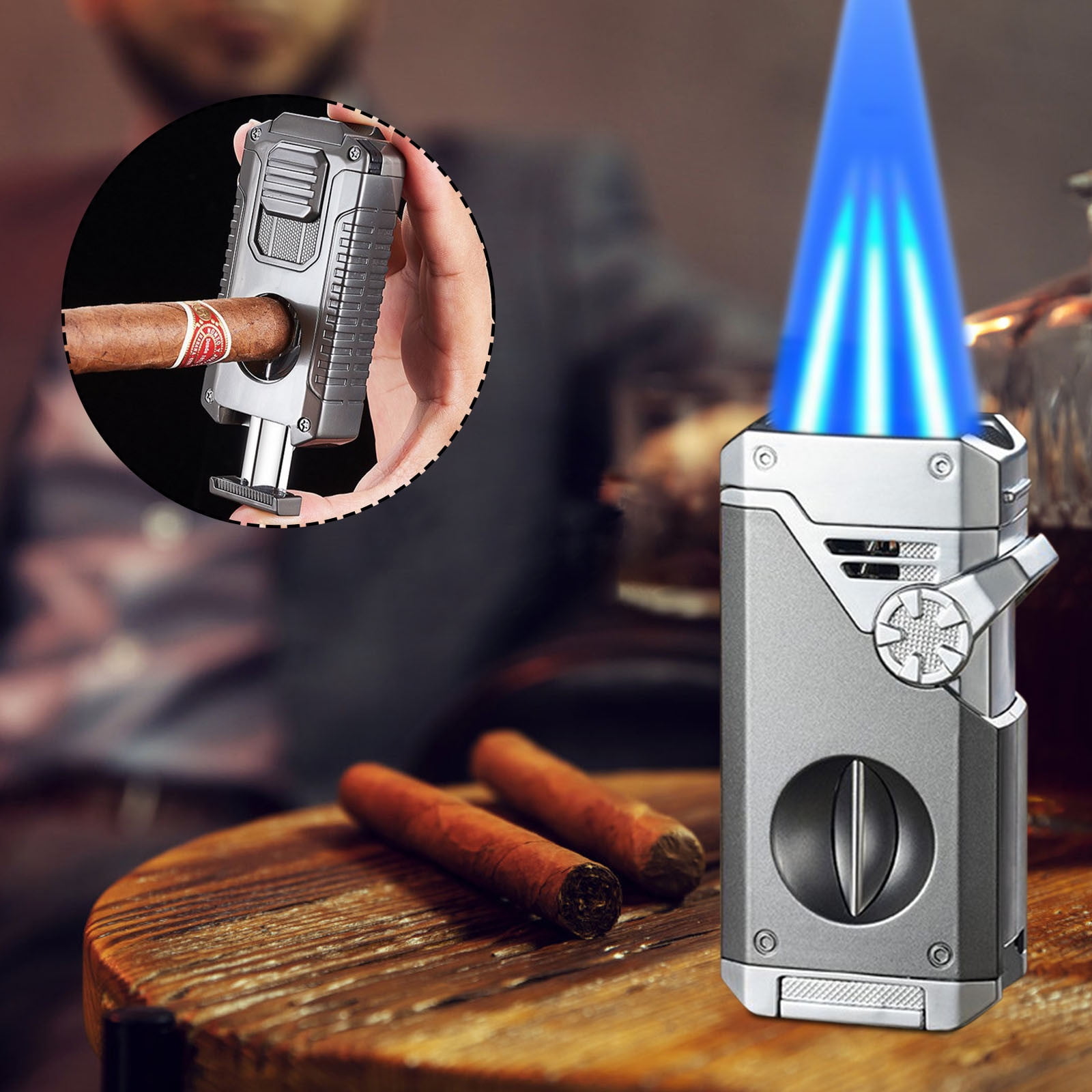 Portable Multi-Function Four-Flame Lighter, Ergonomic Compact Outdoor Household Lighter With Safety Features, Reliable For Camping Grilling And Evening Fire Use