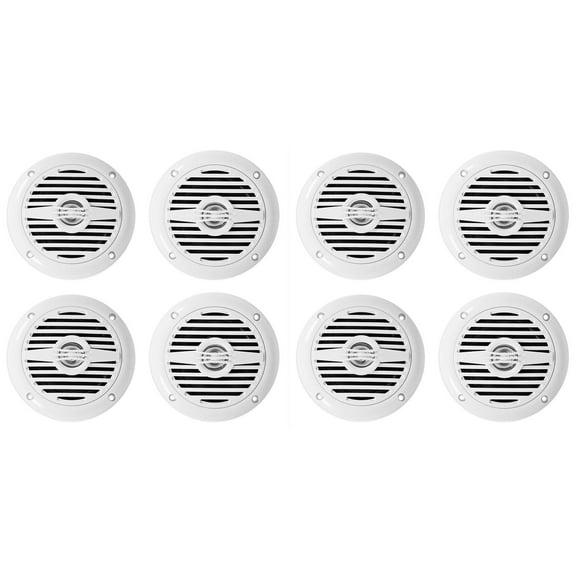 (8) Rockville MS40W White 4" 200 Watt Marine Boat Speakers Compact and Powerful