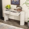 thumbnail image 4 of Harper & Bright Designs Fluted Console Table with 2 Storage Drawers, Modern Wood Entryway Table with Oval Top for Entryway and Living Room, Champagne White, 4 of 12