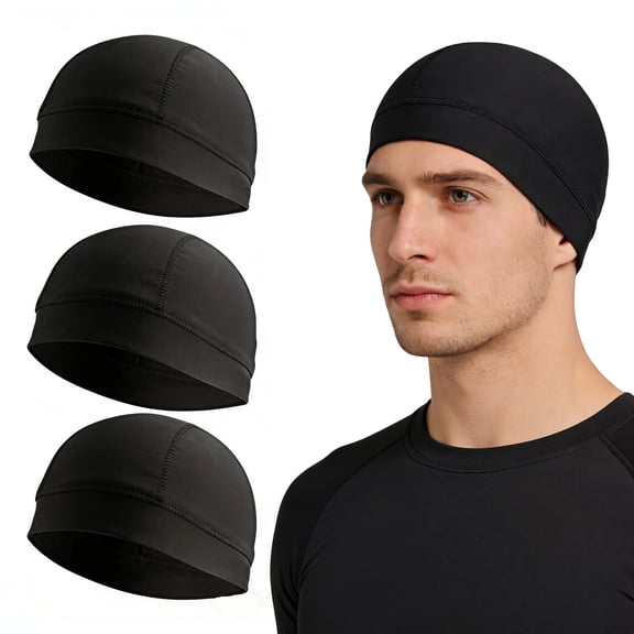 Zzjniupiyyds 3 Pack Cooling Skull Cap Helmet Liner for Men, Sweat-Wicking Cycling & Running Hat, Breathable Thermal Beanie for Outdoor Sports