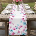 thumbnail image 4 of Blue Pink Flowers Table Runner - 90 Inch Long Spring Garden Floral Watercolor Cotton and Linen Blended Dress Scarves Farmhouse Table Runner for Kitchen Dining, Coffee Table, 13" x 90", 4 of 8