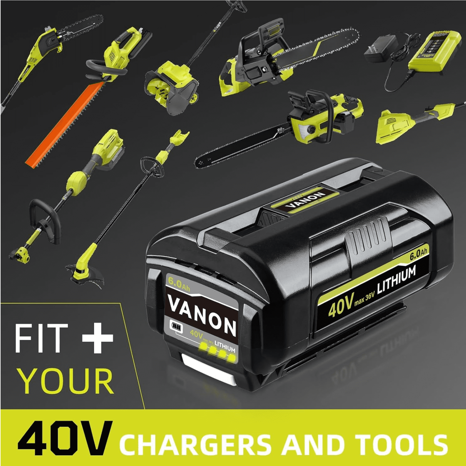 2Pack 6.0Ah OP4040 Replacement for Ryobi 40V Battery with OP401 Charger Compatible with Ryobi 40 Volt Battery Lithium OP40601 OP40401 OP4026 OP4050 Compatible with 40V Battery Power Tools