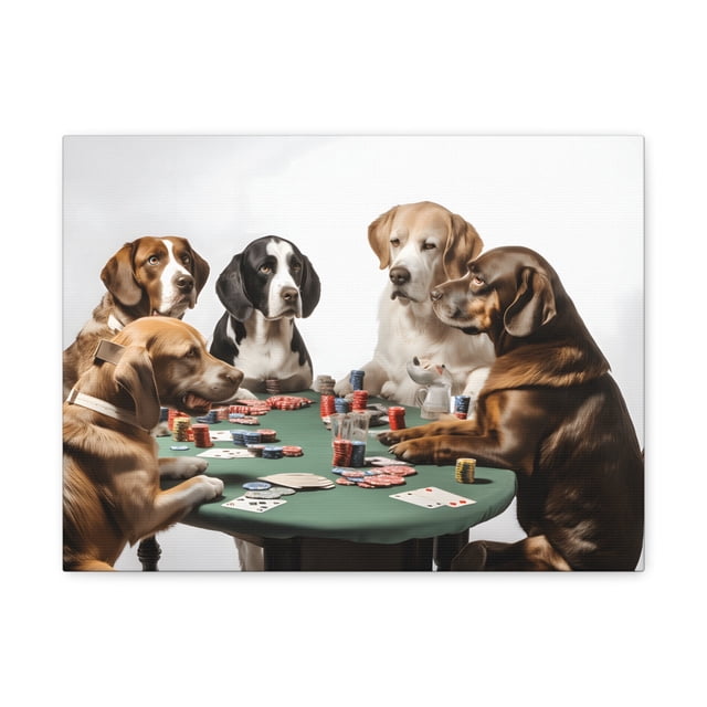 Dogs Playing Poker Funny Game Playing Card Canvas Wall Art for Home Decor Ready-to-Hang