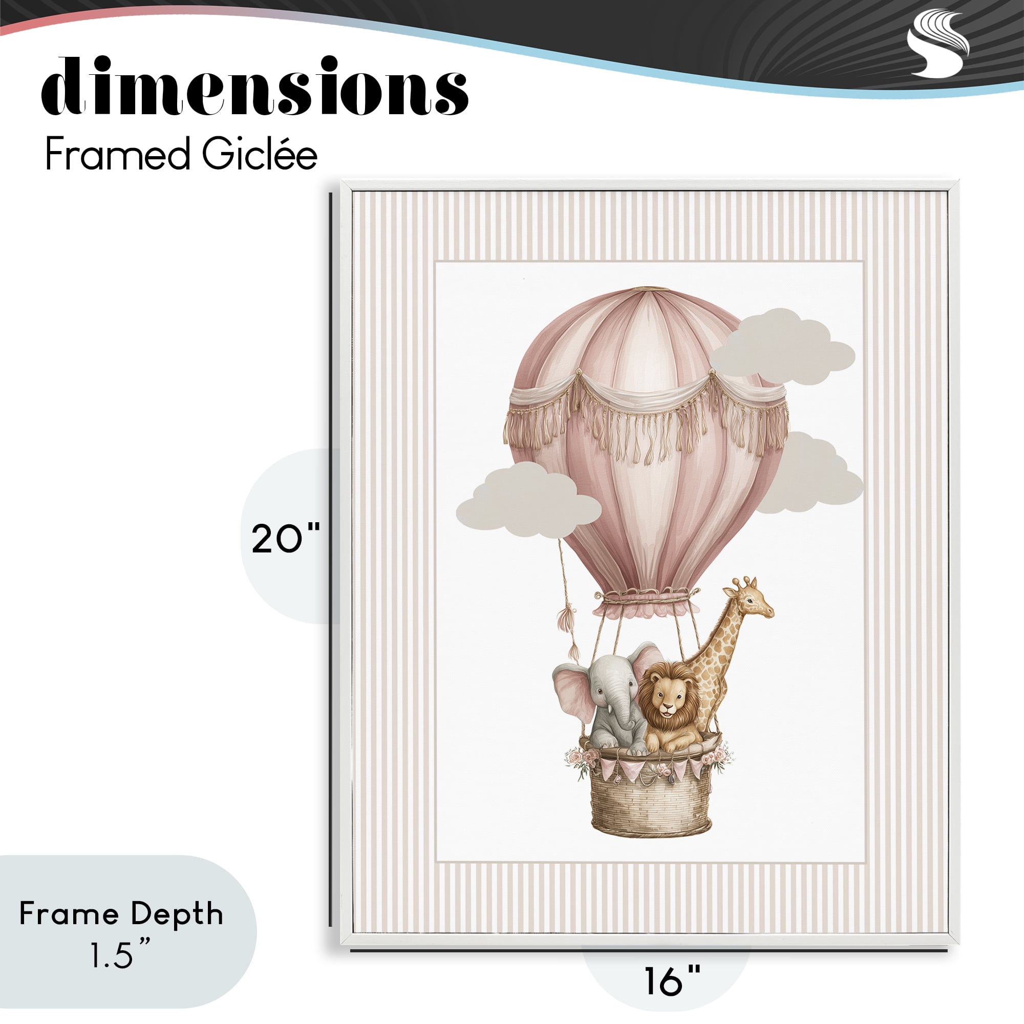 Stupell Industries Hot Air Balloon Animals Pink White Framed Giclee Art, design by Christine Simpson Art