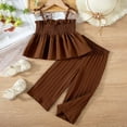 thumbnail image 2 of Wdgfv Summer Toddler Girl Outfit Linen Lace Smocked Sleeveless Tank Top Pants Set for Baby Comfortable Breathable Casual Wear Brown 3-4 Years, 2 of 9