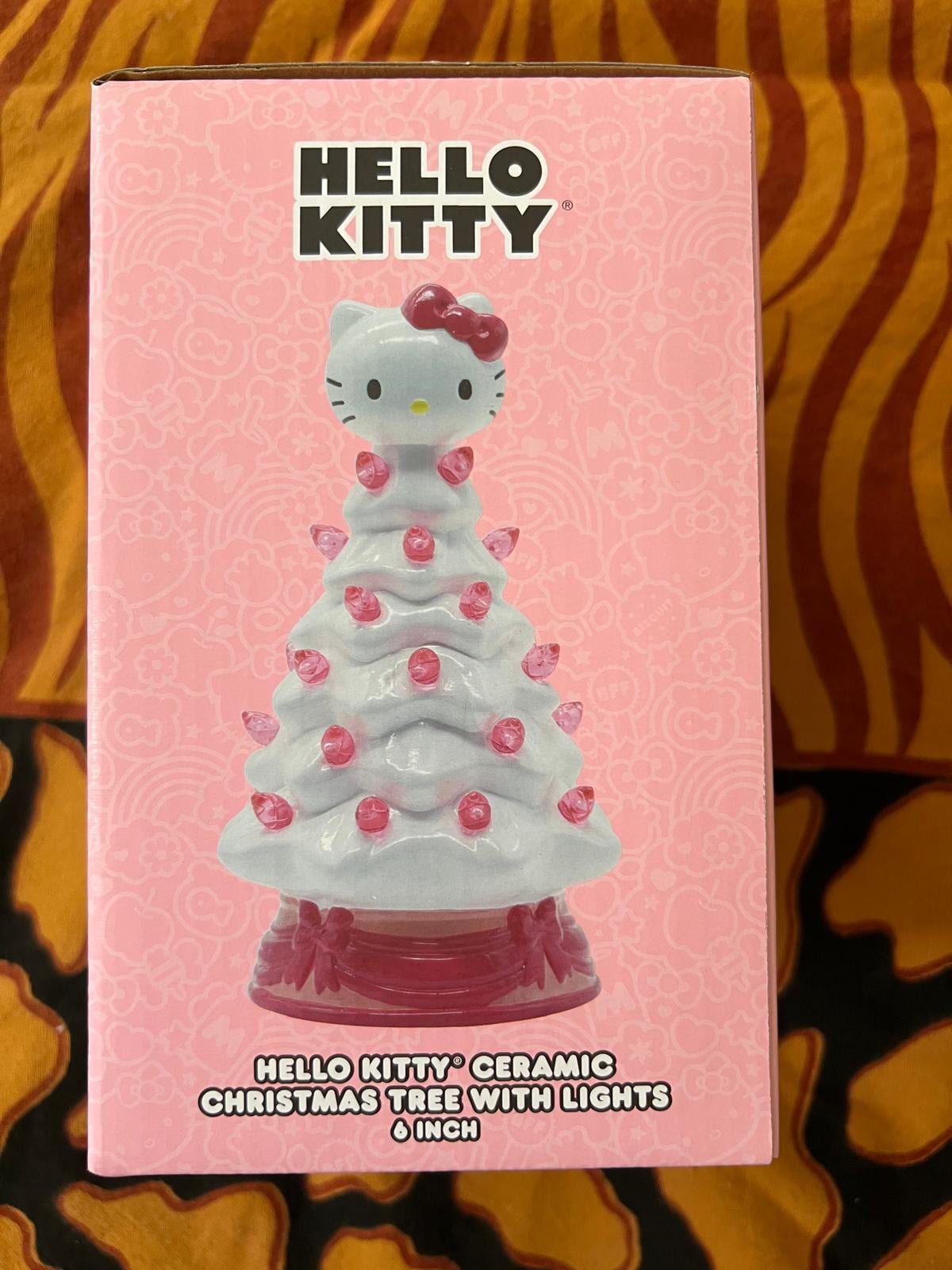 Hello Kitty Mini Ceramic Christmas Tree with white Lights – 6" Tall Holiday Decoration, Ages 6+