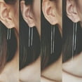 thumbnail image 5 of GKNET 925 Silver Zircon Clip Long Tassel Stud Earrings Drop Line Women Jewellery Gift-#22 9cm ear line, 5 of 9
