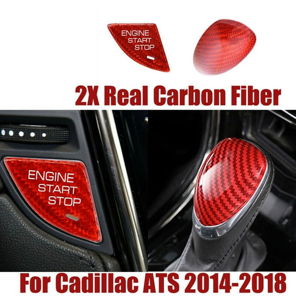 For Cadillac ATS Real Carbon Fiber Start Stop Bottun Gear Shift Knob Cover 14-18