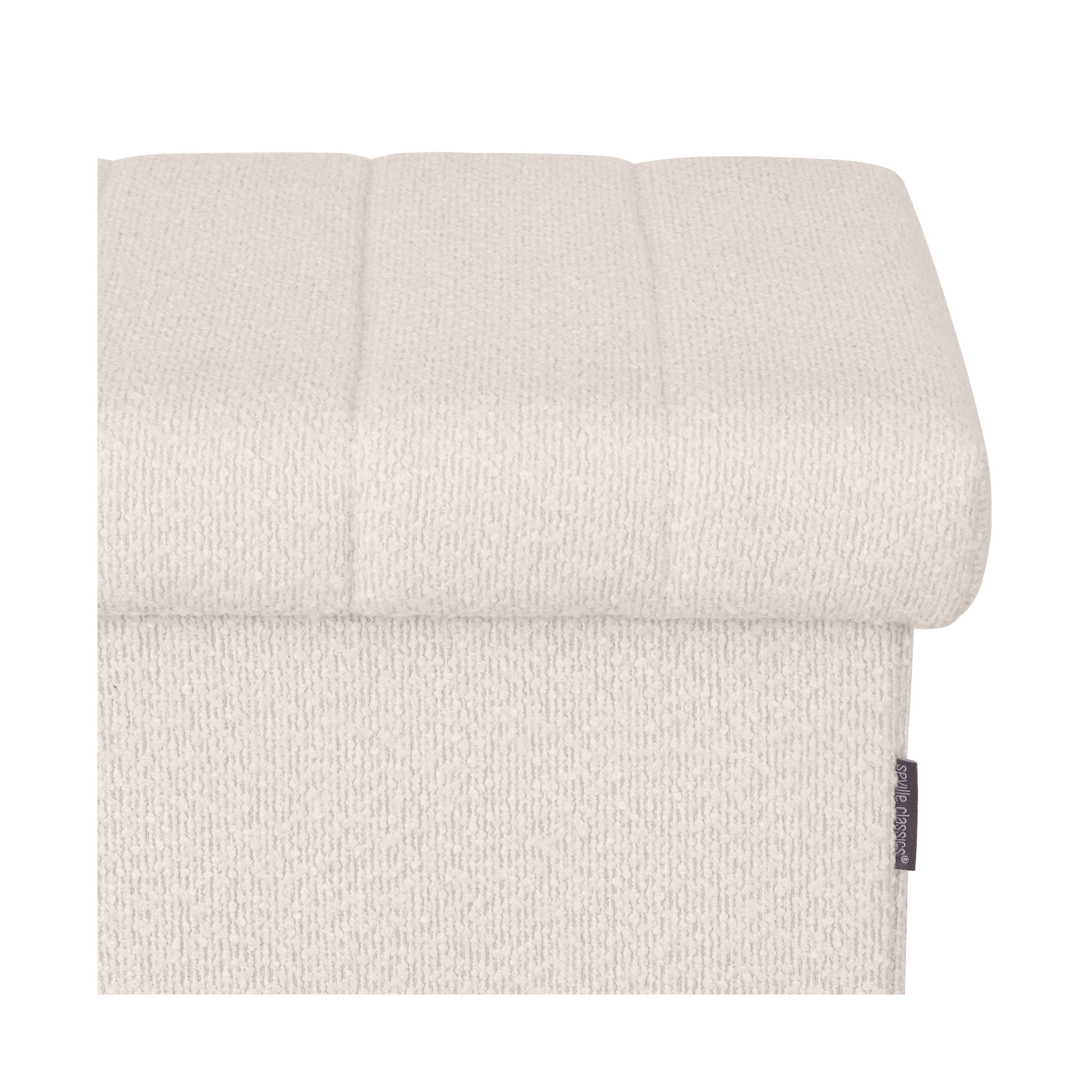 Seville Classics Cushioned Fabric Ottoman Hidden Storage Chest Footrest Chair for Bedroom, Dorm, Loft, Living Room, Entryway, Hallway, White Boucle, 15.7" Cube
