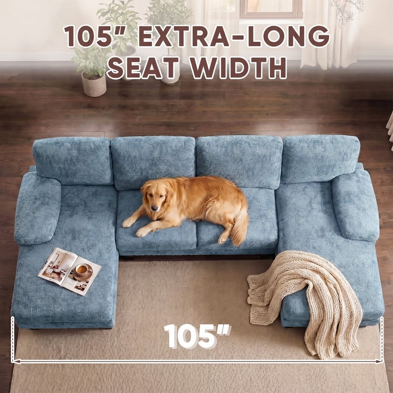 Vineego 105" Cloud U-shape Sectional Sofa Modern Modular Oversized Couches for Living Room,No Assembly Required,Blue