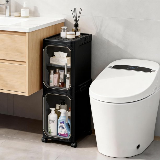 Gabinete de almacenamiento estrecho delgado con ruedas móviles, organizador de baño alto para espacios pequeños, 2 niveles blanco